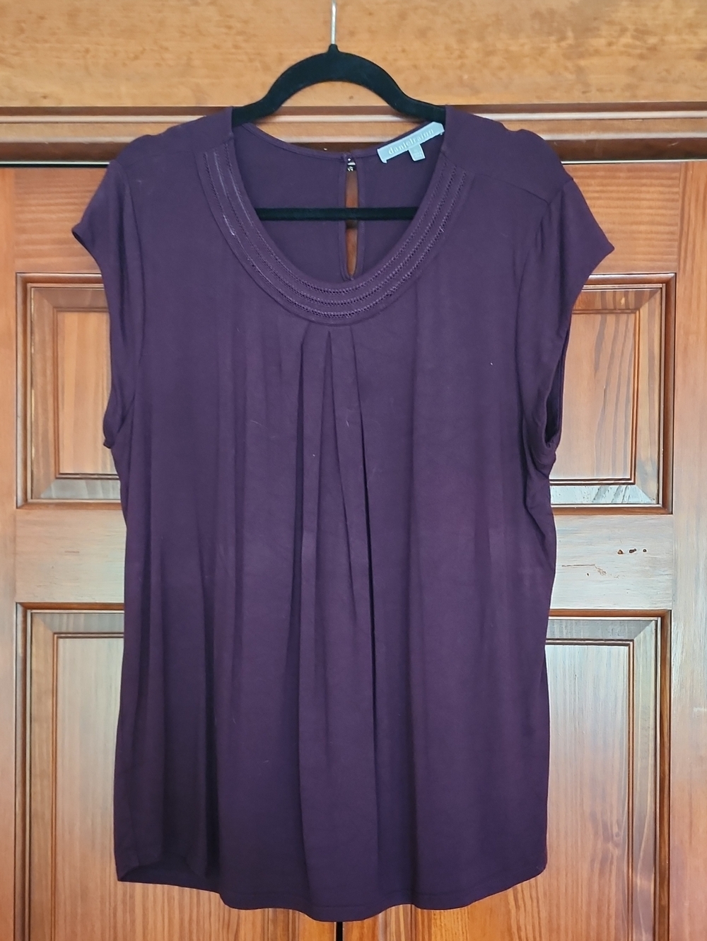 Daniel Rainn Short Sleeve Scoop Neck Top in Plum
